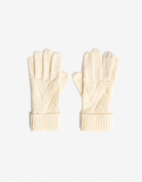 Guantes Tejidos Par De Guantes Con Punto Espigado - Blanco Crudo