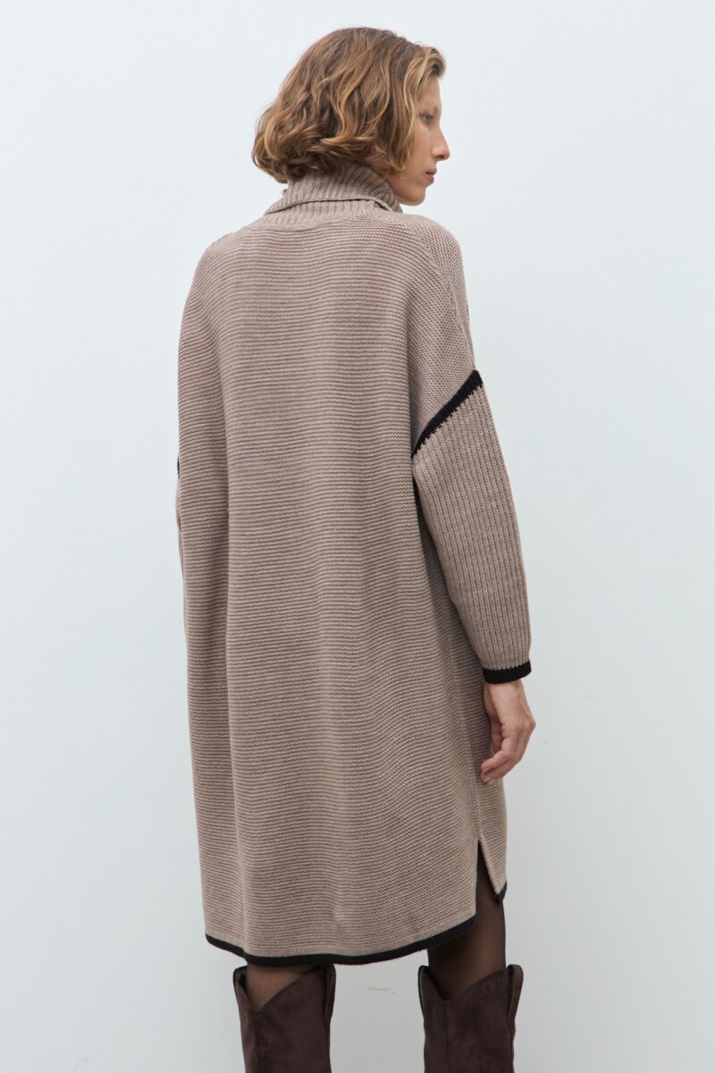 Vestido tejido cuello volcado tostado melange