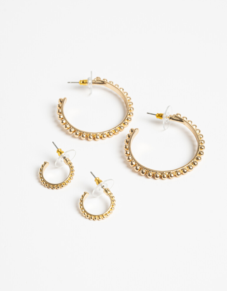 Aros Argollas Set Metal Set De Argolla Torzados Bañado En Oro - Dorado