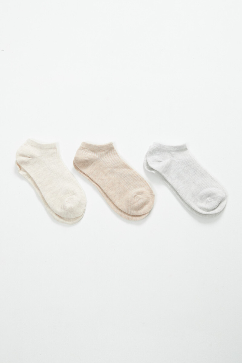 Pack x3 medias soquete rib Beige Melange