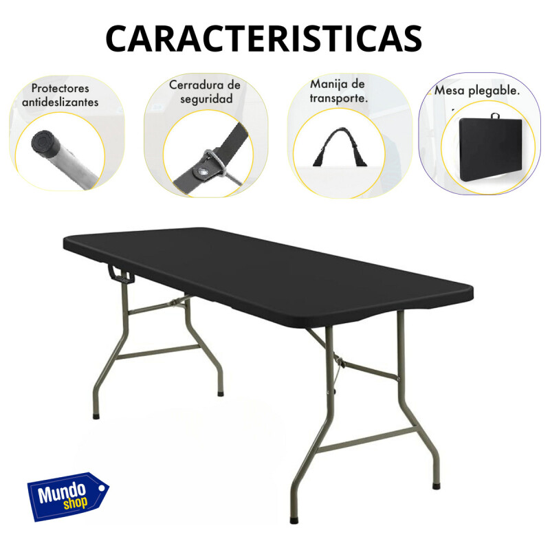 Mesa Plegable Tipo Valija Portable Plastica 180cm Negra Negro