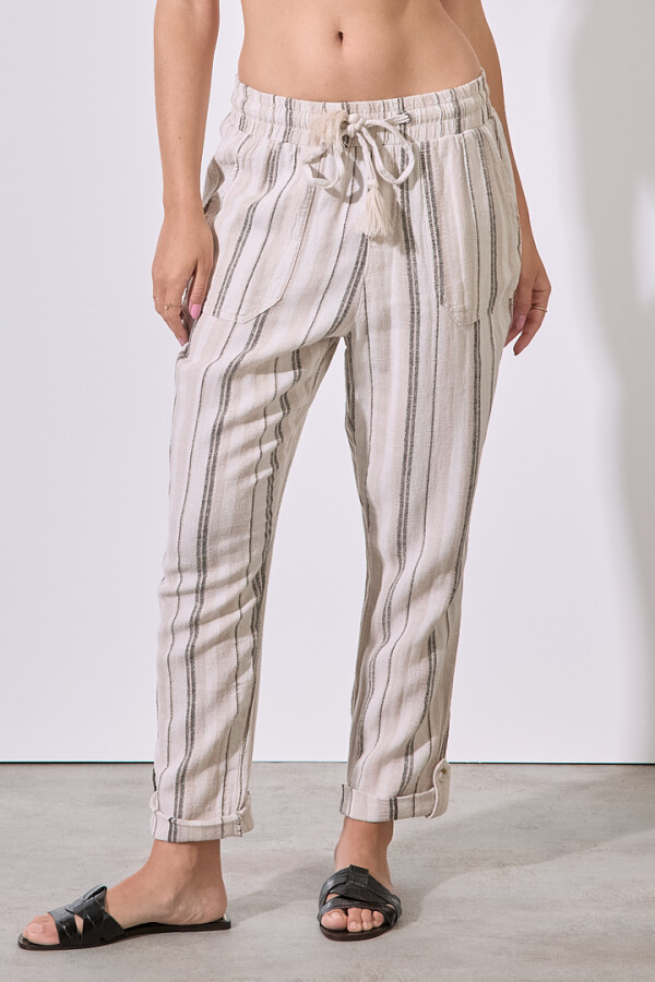 Pantalon Lino Lineas BEIGE/MULTI