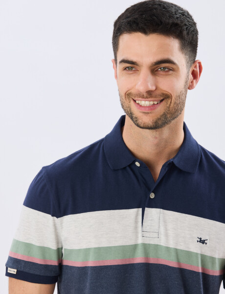 REMERA POLO RAYADA JERSEY Azul Oscuro