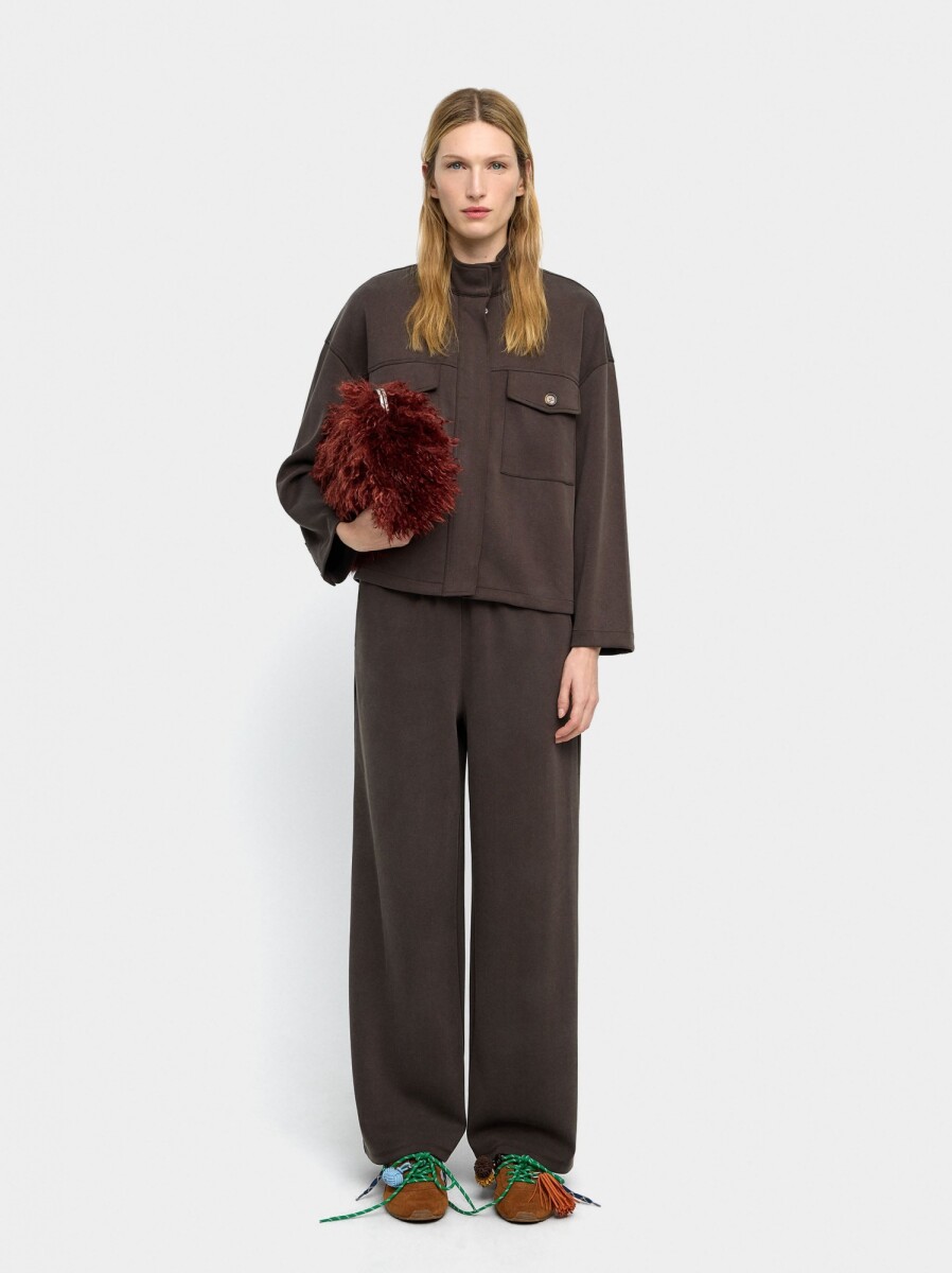 Pantalón Reto Con Cintura Elástica - marron 