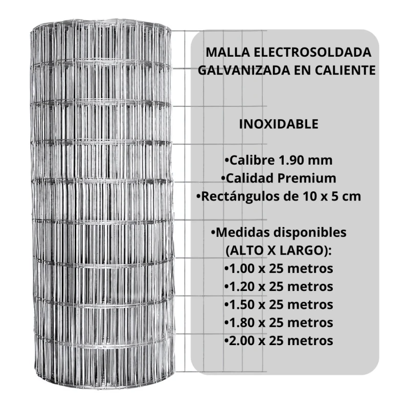 Tejido Malla Electrosoldada Galvanizada Rollo 1.80m X 25 Mt Gris