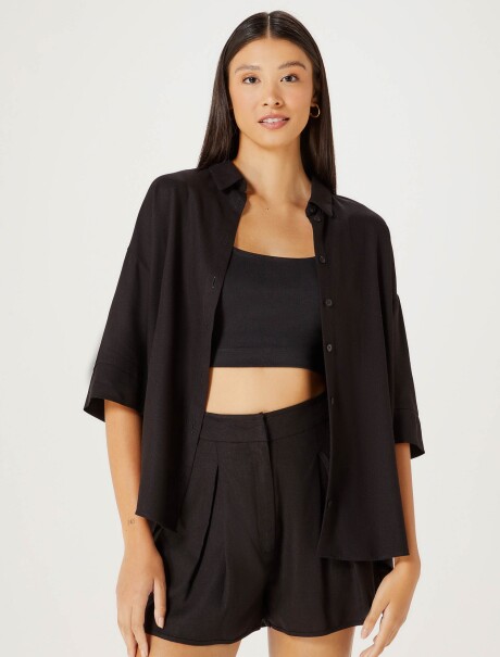 CAMISA MANGA CORTA EN LINO NEGRO