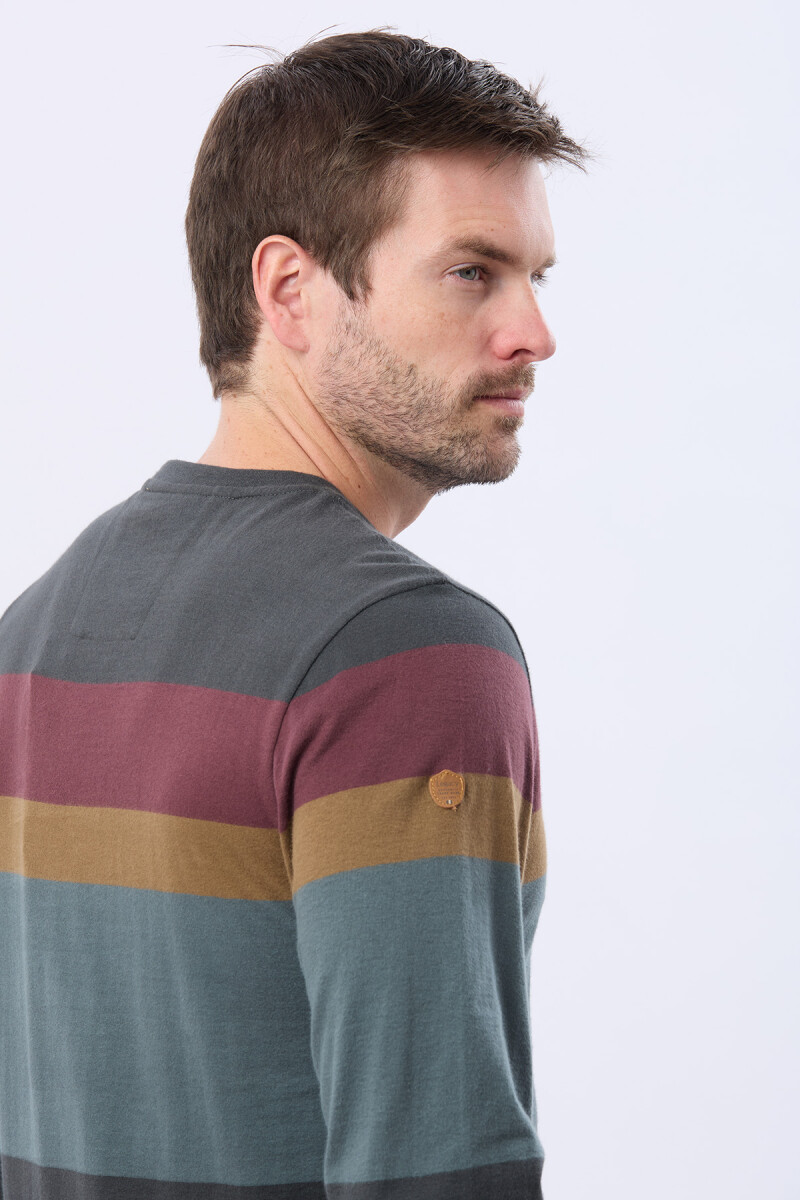REMERA RAYADA DE ALGODÓN - GRIS 