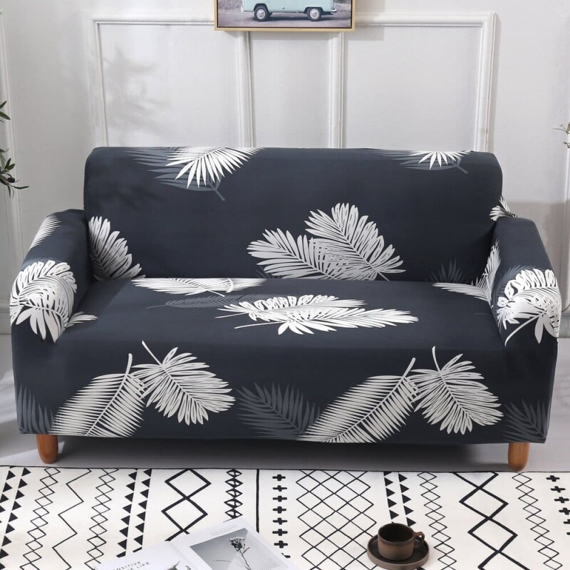 Funda sillón 2 cuerpos estampada Hojas Grises