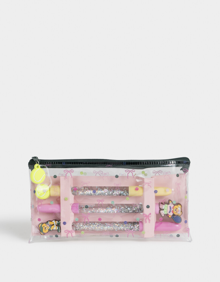 Set De 3 Lapiceras Con Líquido En Estuche De Pvc Estampado 