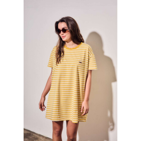 Vestido Manga Corta Rayado Amarillo