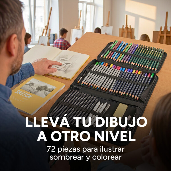 Set Arte Dibujo Kit 72 Pcs Lápices Colores Cuaderno Estuche Negro