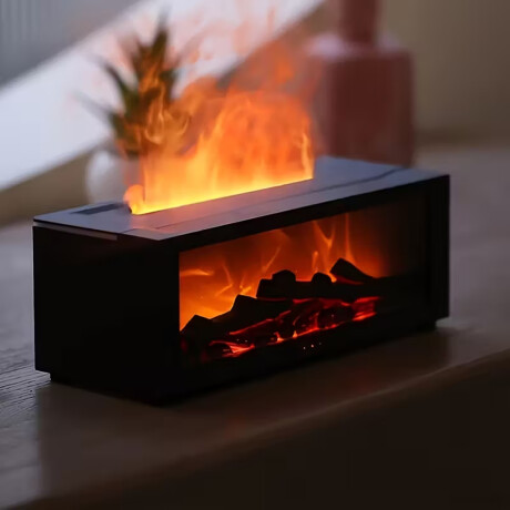 Difusor vaporizador de aceites con visor tipo estufa a leña - 24x10x11cm Negro