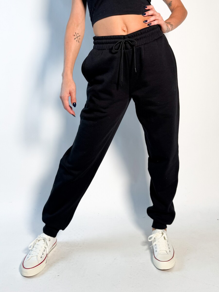 Jogger de algodon con puño Gaia - Negro 