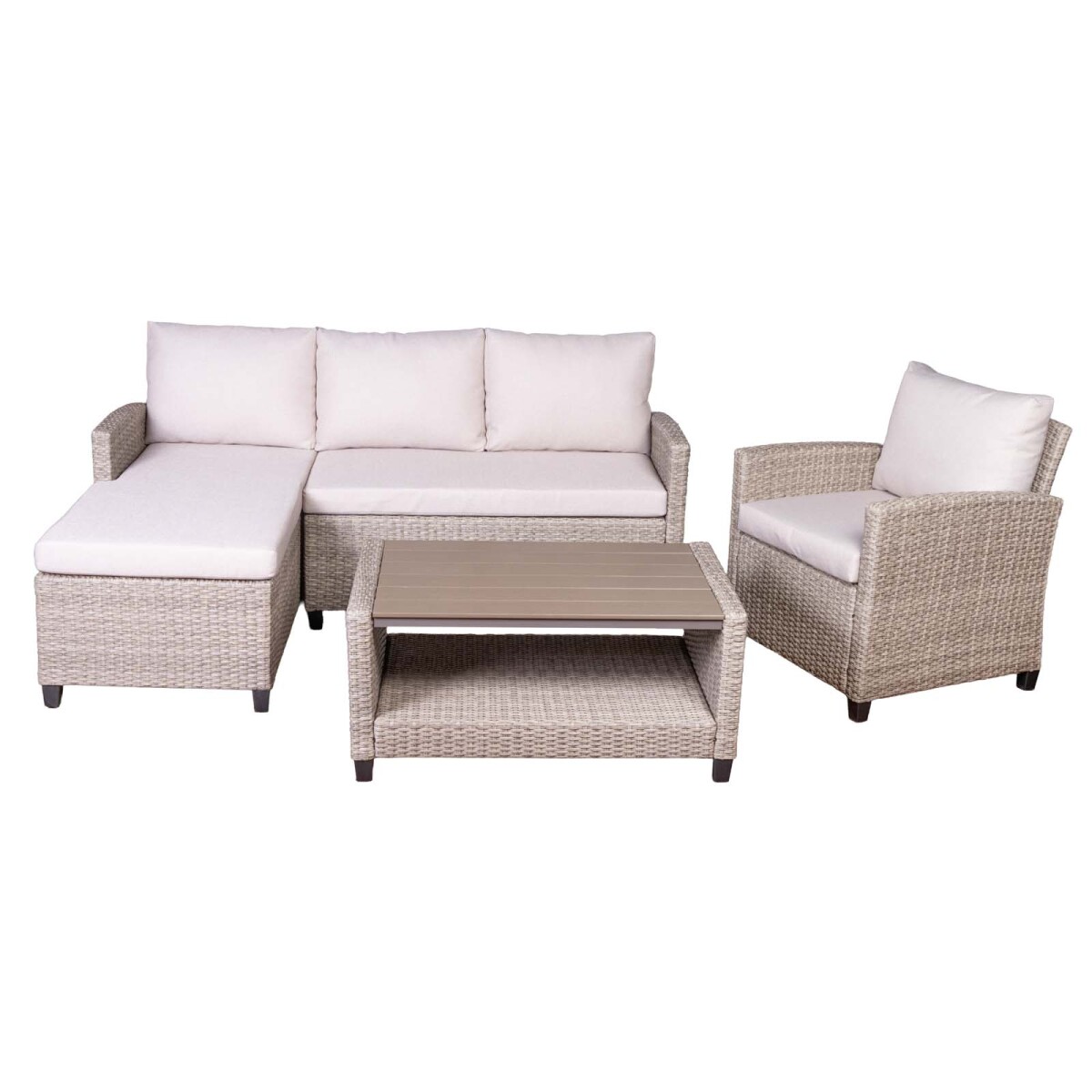 SET DE LIVING EXTERIOR - RATTAN-SINTETICO NATURAL-BEIGE COZUMEL 