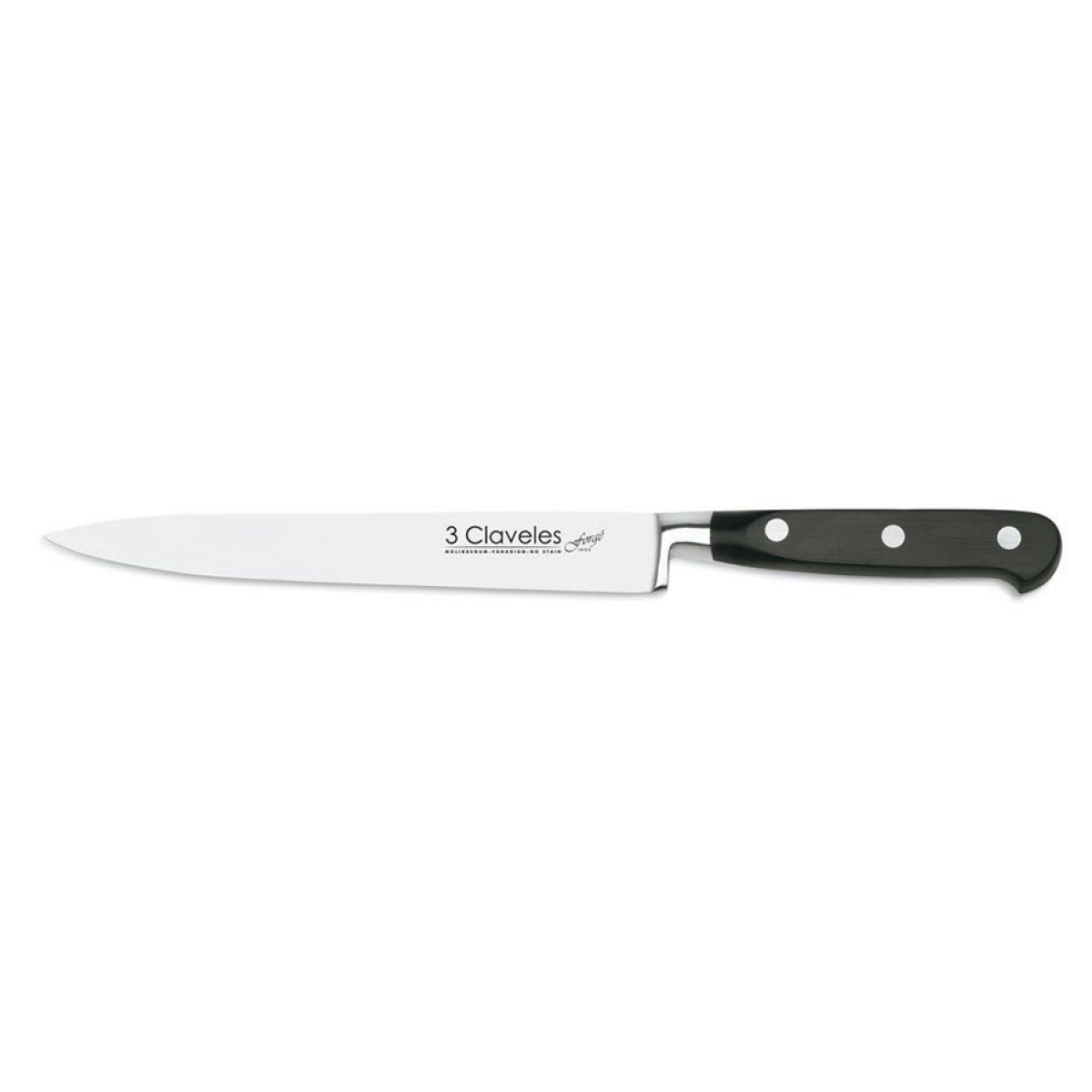 CUCHILLO FILETEADOR 19CM C/ PVC MANGO NEGRO FORGE 3CLAVELES 
