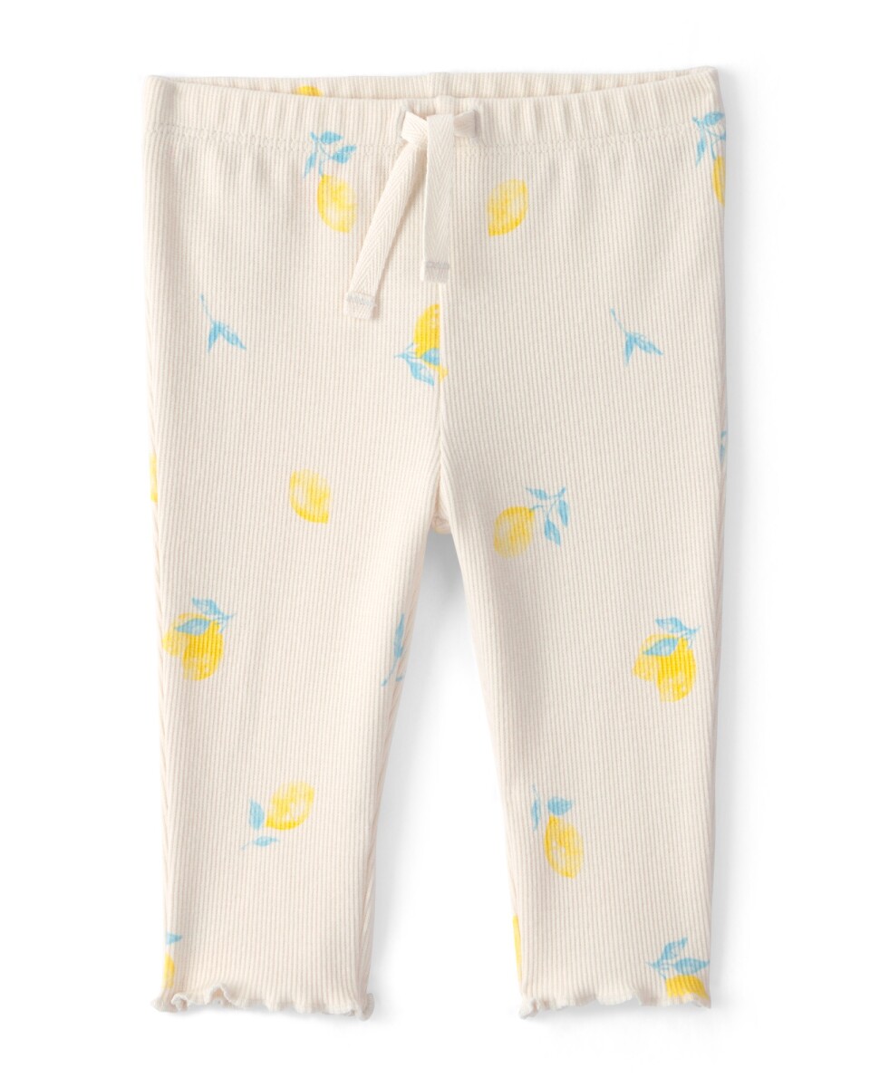 Pantalón de algodón acanalado, marfil, diseño limones 