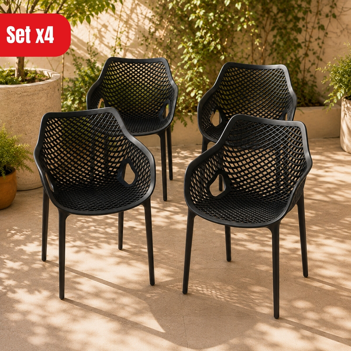 Set x4 Sillón reforzado Mosaico - NEGRO 