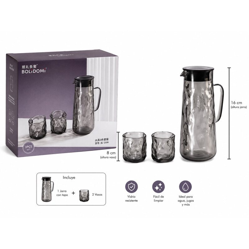 Juego de Jarra y Vasos de Vidrio * 6 Silver
