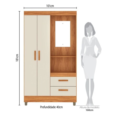 Ropero 2 Puertas 2 Cajones con Perchero y Espejo Tocador 101cm MDP - Cinamomo Off White Ropero 2 Puertas 2 Cajones con Perchero y Espejo Tocador 101cm MDP - Cinamomo Off White