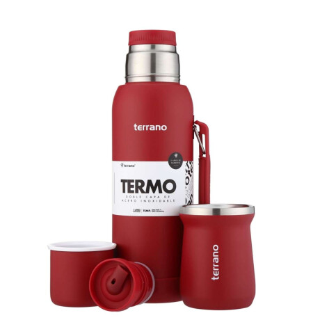 Kit Termo 1Lt Con Base De Silicona + Mate De Acero Tradicional Rojo