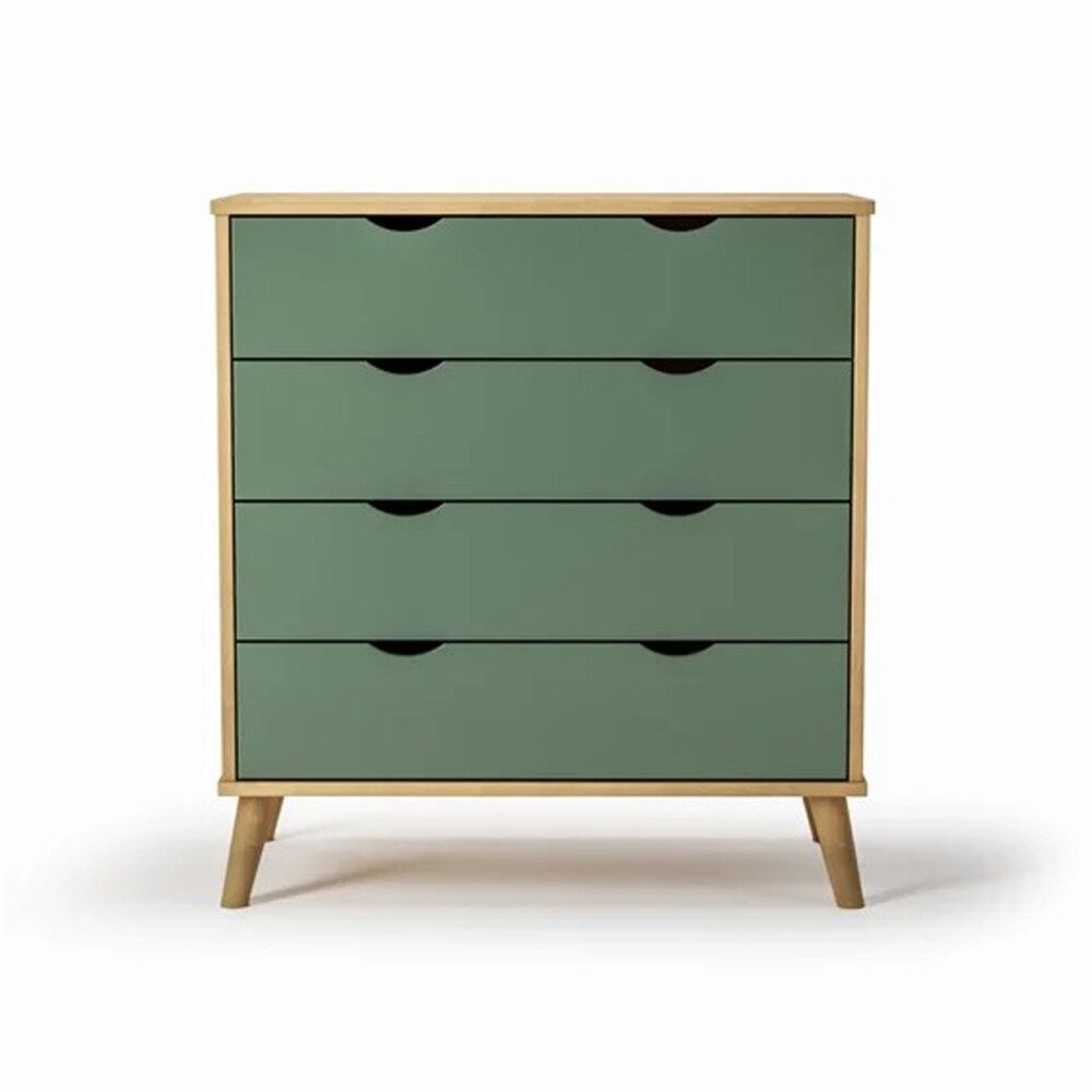 Cómoda Cajonera en madera maciza con patas - 4 cajones MADERA- VERDE