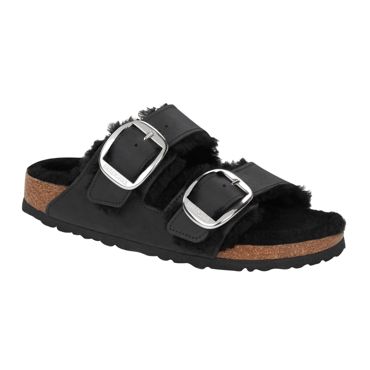 Sandalia Arizona Big Buckle Shearling Oiled Leather - Estrecho - Black 