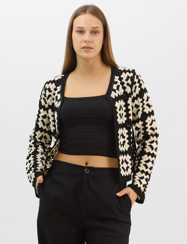 Cardigan Abierto De Punto Calado NEGRO/CRUDO