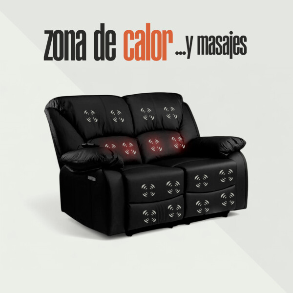 Sofá Sillón 2 Cuerpos Reclinable Masajeador Electrico Living Color Variante Negro