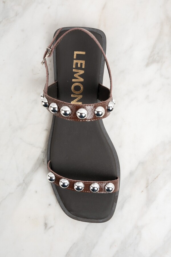 Sandalia Cuero Apliques Chocolate