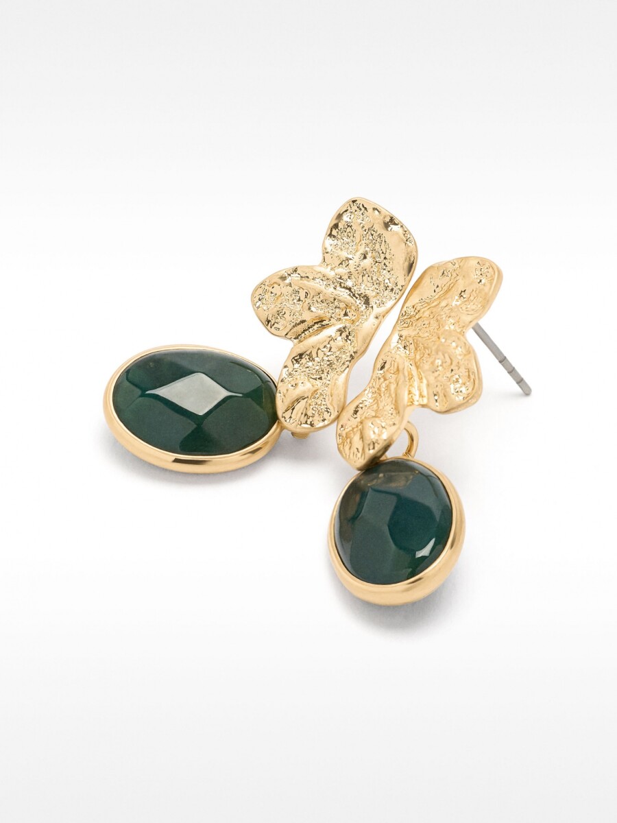 Pendientes Media Flor Con Piedra verde