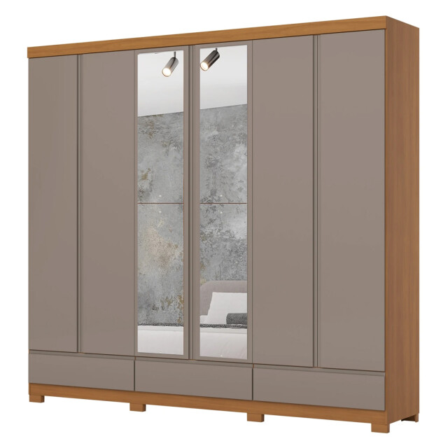 ROPERO IMPERIAL 6 PUERTAS 9 CAJONES CON ESPEJOS GUARDARROPA CLOSET ARMARIO 100% MDF CANELA