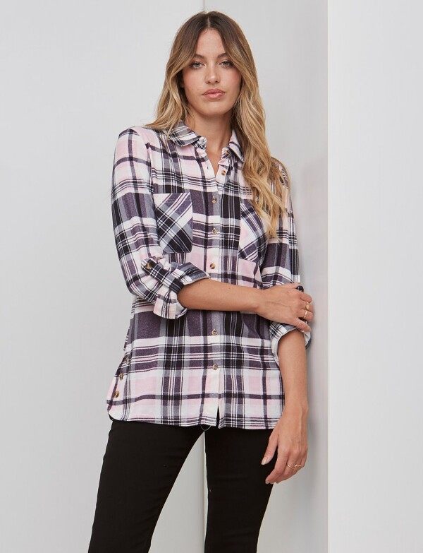 Camisa Soft Cuadros NEGRO/ROSA