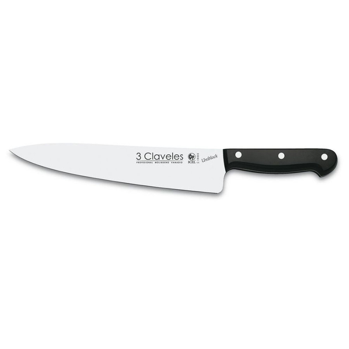 CUCHILLO CHEF 25CM AC.IN. M/NGO UNIBLOCK 3CLAVELES 