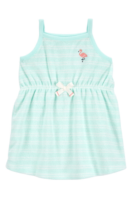 Vestido de rizo con flamenco bordado Sin color