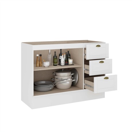 Armario Bajo Mesada Americana RUSTICO 120CM MDF 3 Cajones 2 Puertas - Blanco Armario Bajo Mesada Americana RUSTICO 120CM MDF 3 Cajones 2 Puertas - Blanco