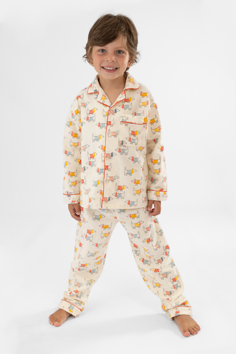 Pijama niño franela rayas - Marfil 