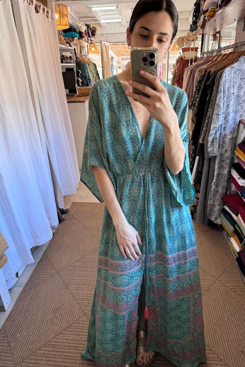 Vestido Manu de seda Tonos turquesa