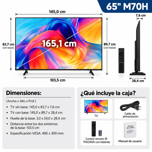 Smart Tv Samsung M70h 65" Mini Led 4k Uhd Vision Ai TV 65 SAMSUNG MINILED SAUN65M70HA