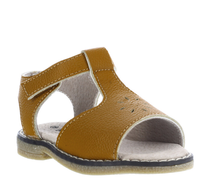 Sandalia GRACE con velcro y calado Tan