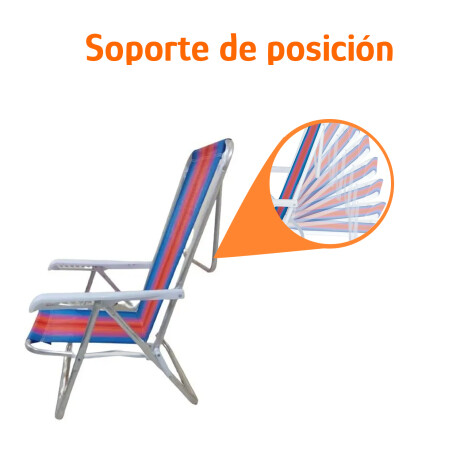Reposera Silla Reclinable De Playa 8 Posiciones Aluminio Azul/naranja