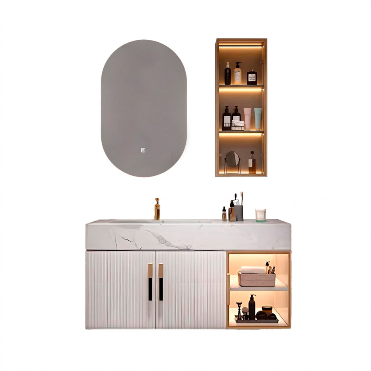 Conjunto De Baño Habitare Modelo Lt3001-80 / Mueble + Bacha + Espejo C/ Luz Led - 80 Cm 