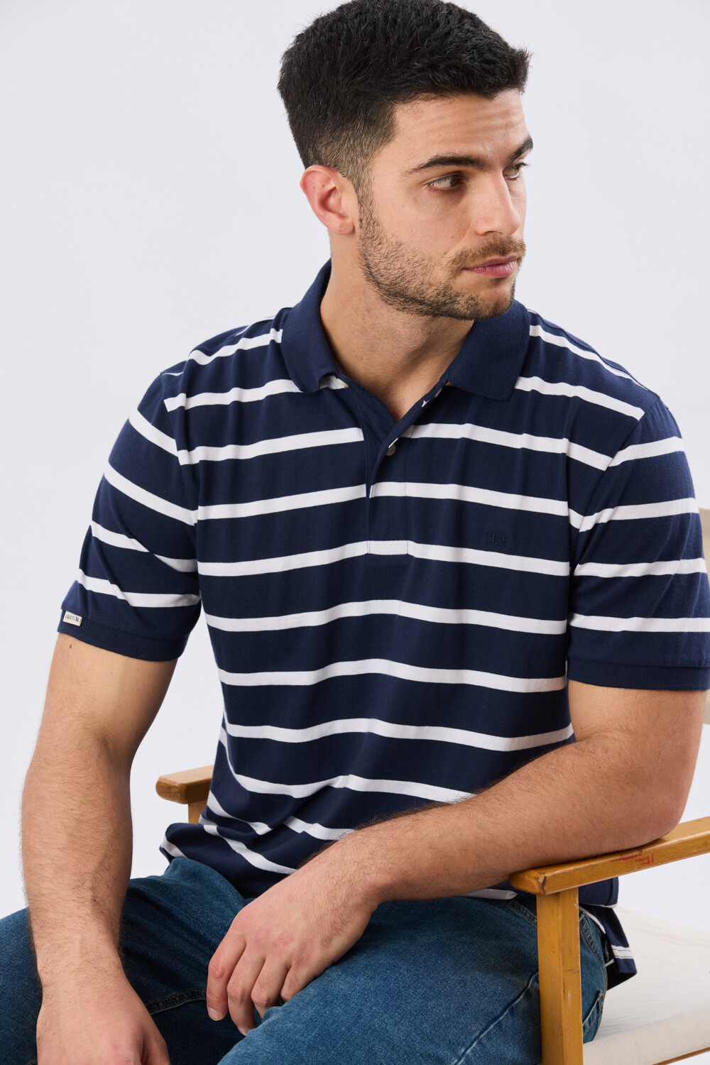 REMERA POLO RAYADA JERSEY Azul Oscuro