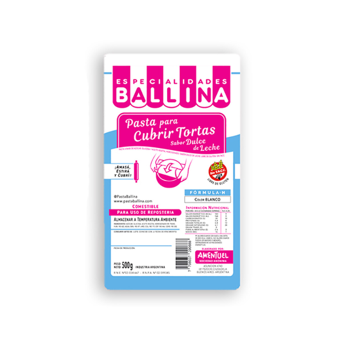 Pasta para Cubrir Tortas BLANCA Fórmula H - 500 g 