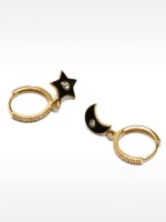Pendientes De Aro Cortos Luna Y Estrella negro