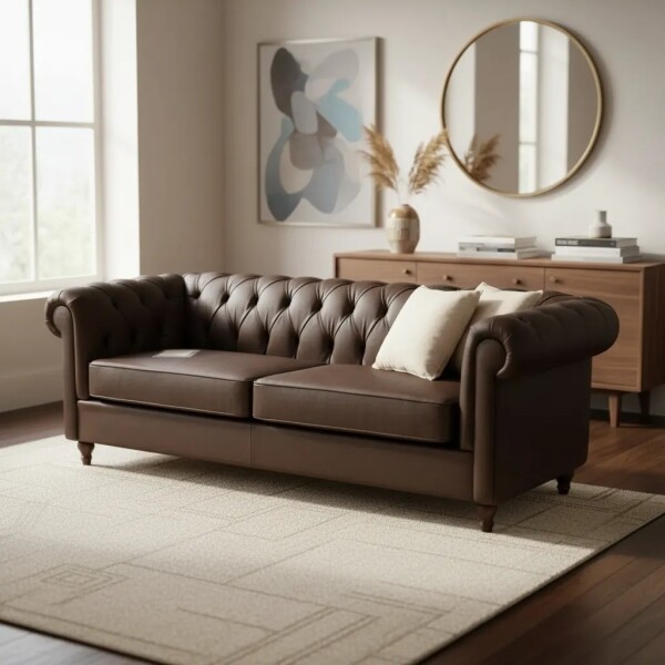 Sofa clasico 3 cuerpos - Tapizado en Cuero marrón Sofa clasico 3 cuerpos - Tapizado en Cuero marrón