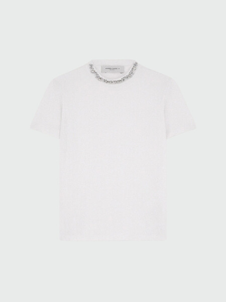GOLDEN GOOSE - Remera con Cristales Cabujón Blanco