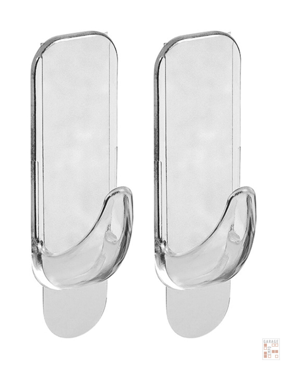 Gancho rectangular x2 cristal con adhesivo - TRANSPARENTE 