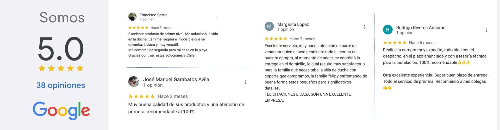 5 estrellas en comentarios de Google
