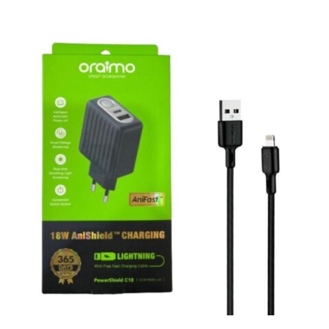 Kit Cargador Oraimo 18 W Negro con Cable Lightning Kit Cargador Oraimo 18 W Negro con Cable Lightning