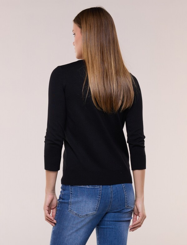 Cardigan Manga 3/4 Con Botones Florales Metalicos NEGRO